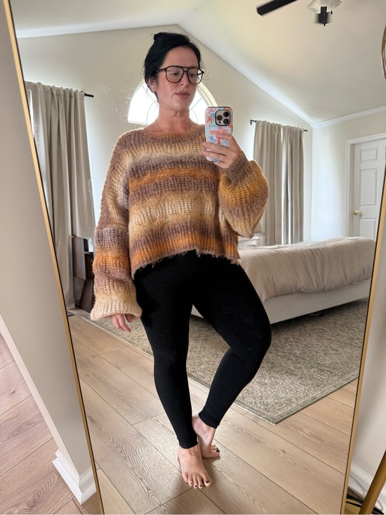 POL Sweaters - POL Striped Cropped Sweater in Brown and Mustard Tones